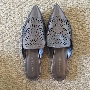 Marc Fisher Metallic Silver Mules